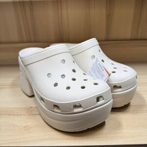 Crocs Siren Clog Shoes Platform High Heel Slip On Comfort Bone/Ivory Women Sz 11